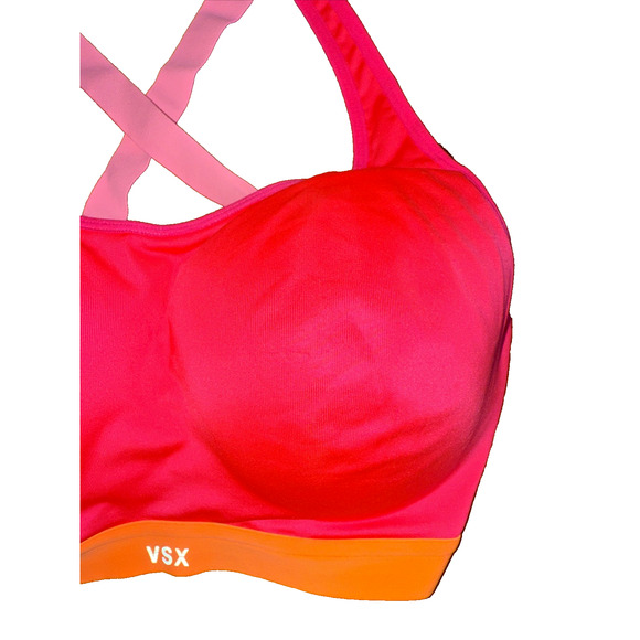 Victoria's Secret VSX Sport Bra Hot‎ Pink Criss Cross Back Padded Size 34D - Picture 5 of 12